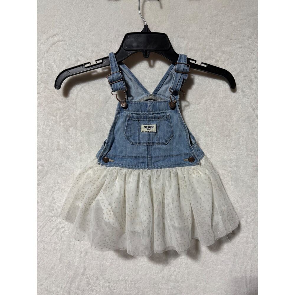 Oshkosh B'gosh Girls Vestbak Overalls Dress Gold/White Sparkly Size 12-18M